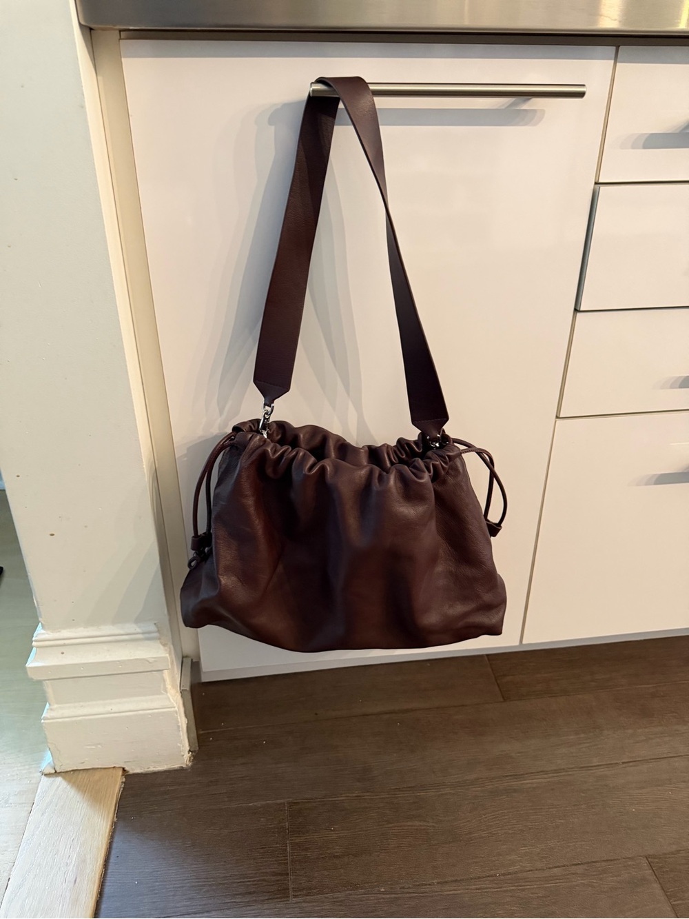COS Burgundy Gathered Leather Shoulder Bag